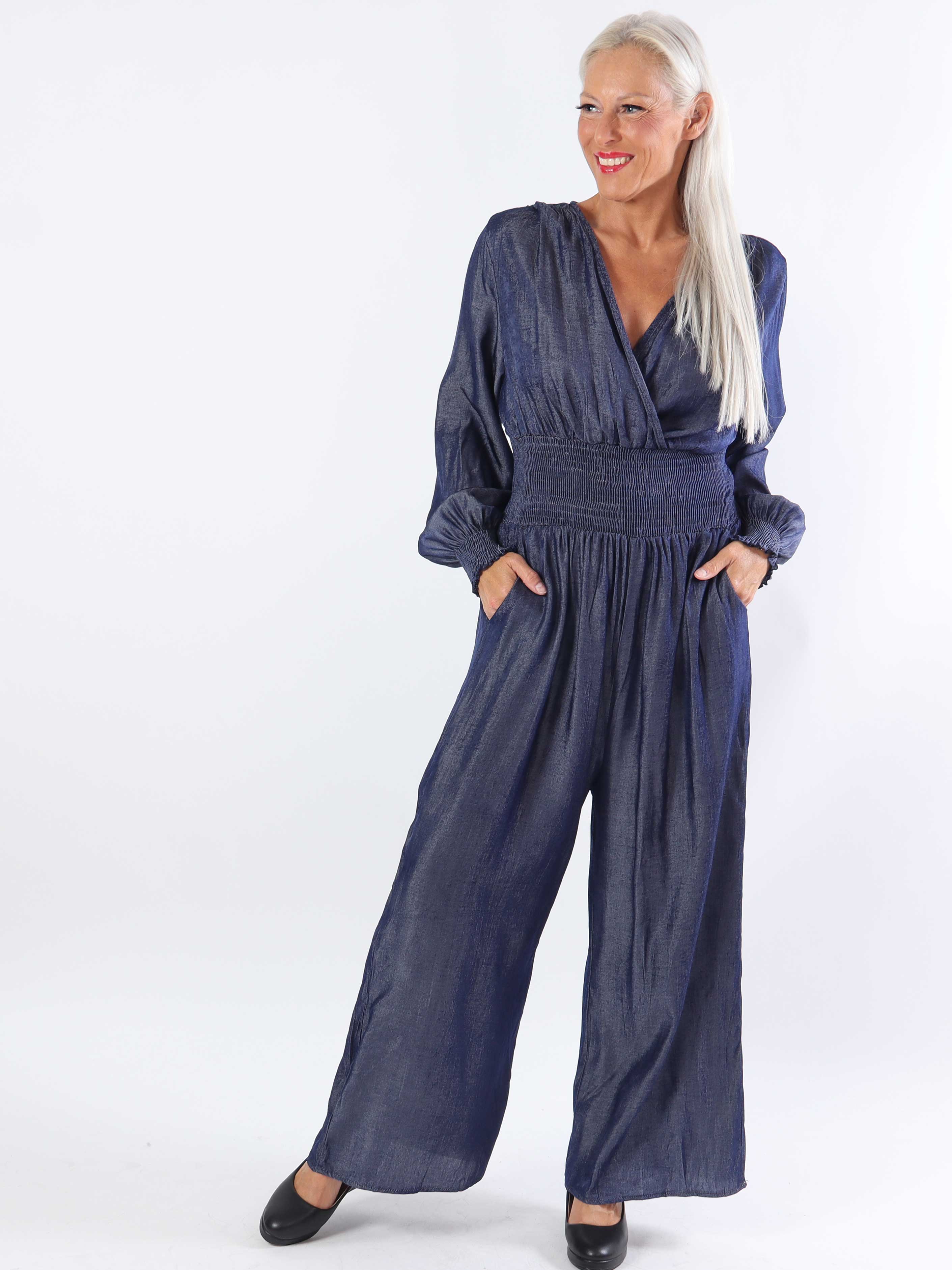 Pams Denim Jumpsuit L/S - Plus size buksedragt i denim